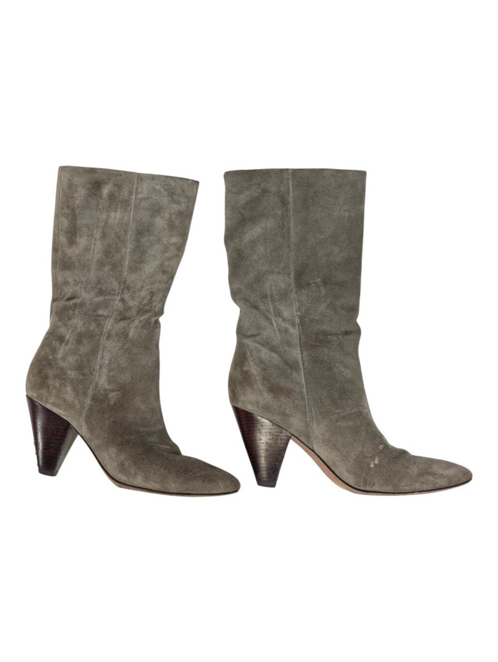 Veronica Beard Blondie Suede Slouch Boots Womens 6.5 Taupe Cone Heel Mid Calf